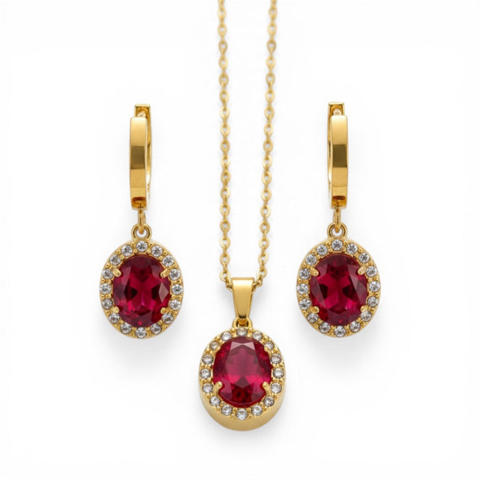 Elena Ruby Glow Jewelry Set in 18K gold PVD-plated finish, product shot on white background