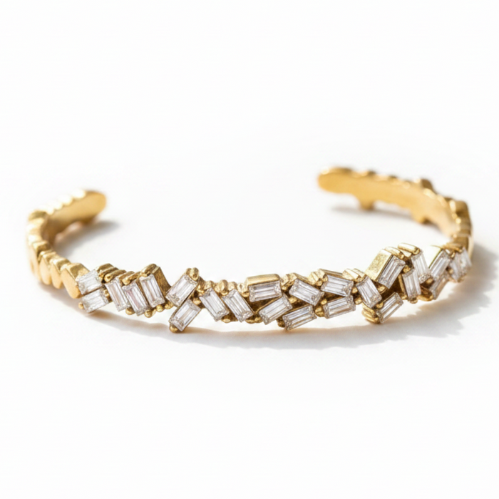 Nova Baguette Cluster Cuff in 18K gold PVD-plated finish, product shot on white background