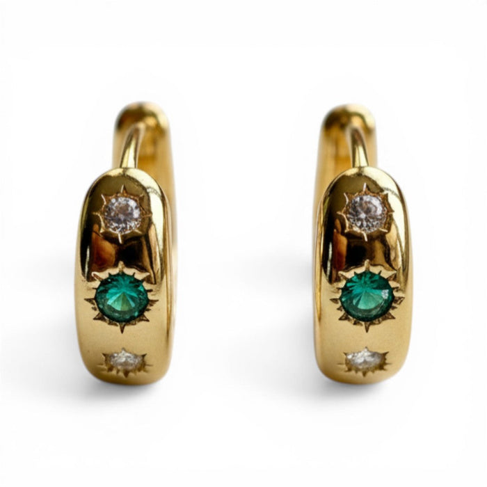 Emerald Halo Mini Hoops in 18K gold PVD-plated finish, product shot on white background