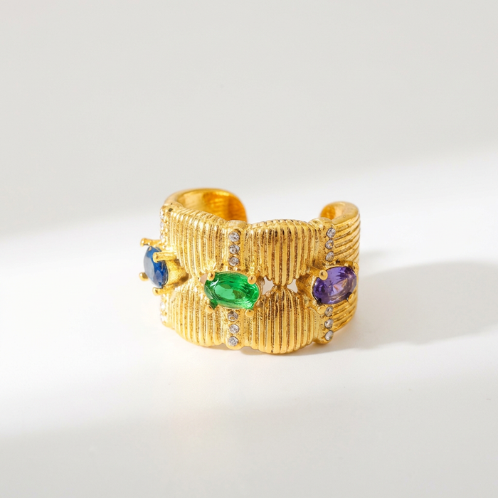 Nandi Regal Oval Festival Ring in 18K gold PVD-plated finish, product shot on white background