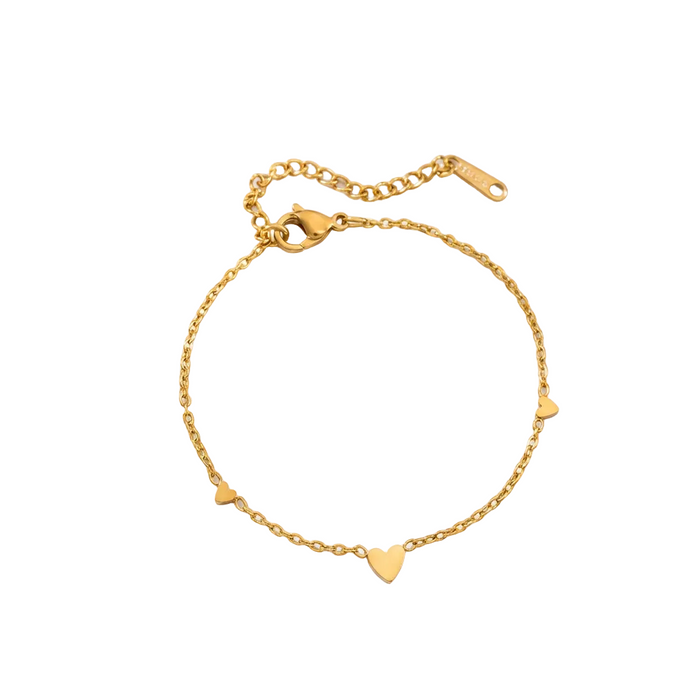 Petite Trio Heart Chain Bracelet in gold PVD-plated finish, product shot on white background