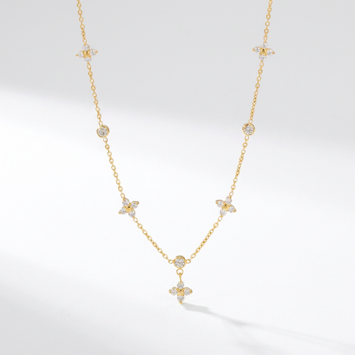 Lily Clover Necklace in 18K gold PVD-plated finish, product shot on white background
