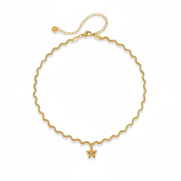 Dahlia Choker Necklace in 18K gold PVD-plated finish, product shot on white background