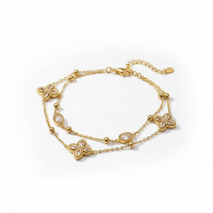 Clover Duo Layer Bracelet in 18K gold PVD-plated finish, product shot on white background