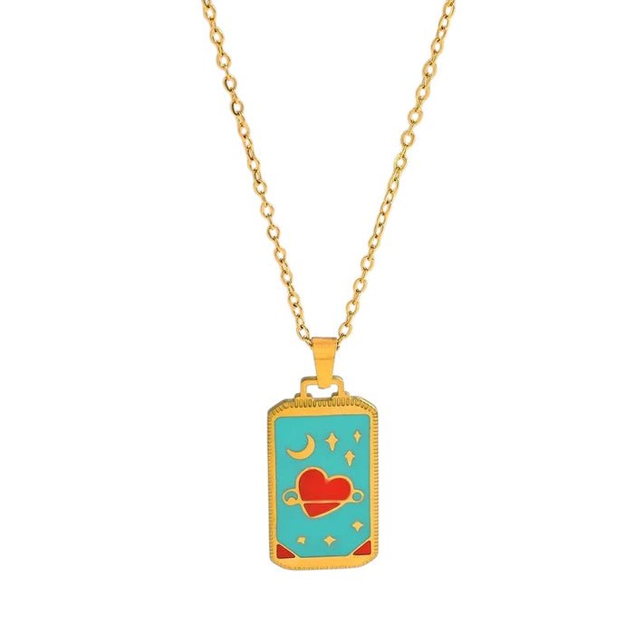 Luna Amor Tarot Pendant Necklace in 18K gold PVD-plated finish, product shot on white background