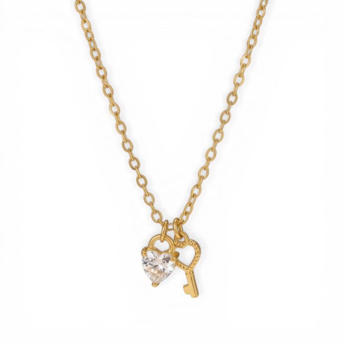 Aria Key to My Heart Necklace in 18K gold PVD-plated finish, product shot on white background