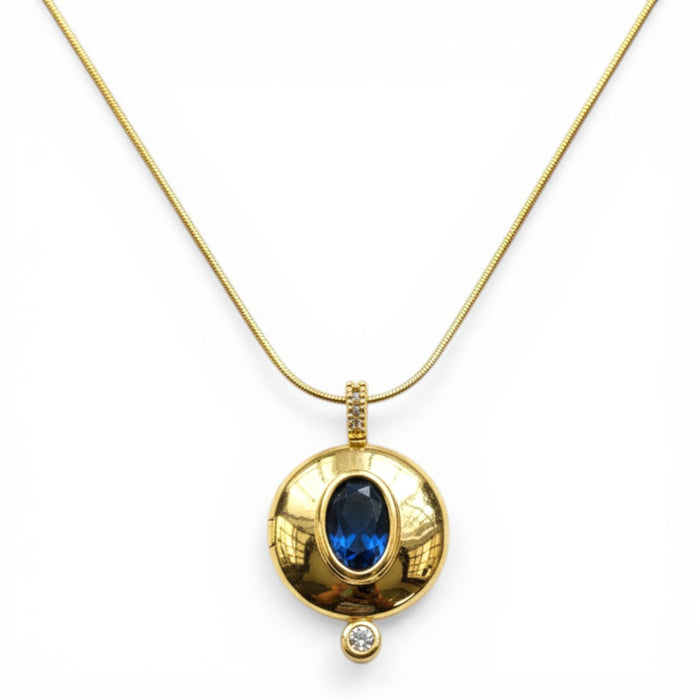 Luna Orbit Locket Necklace in 18K gold PVD-plated finish, product shot on white background