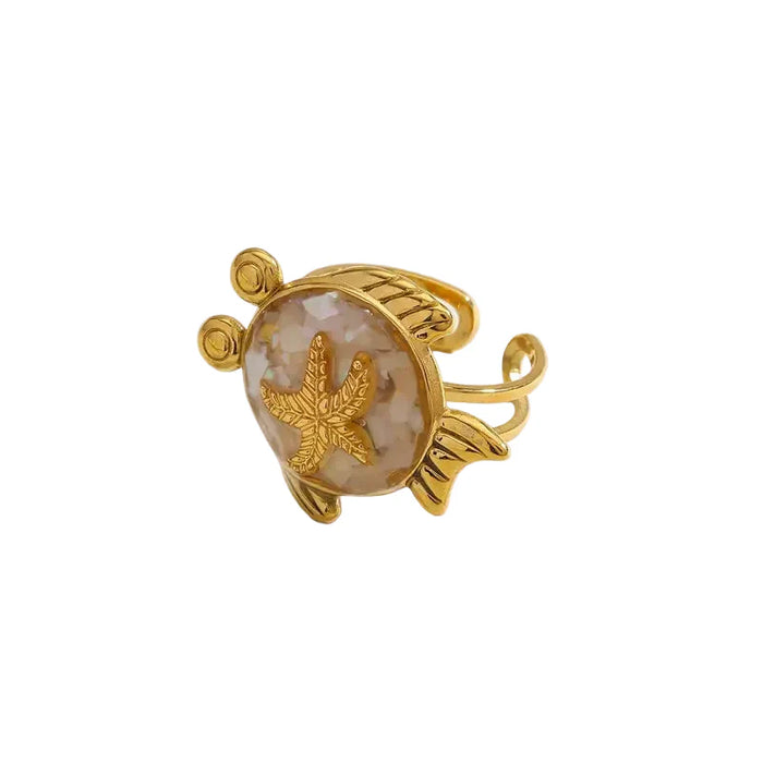 Mira Starfish Open Ring in 18K gold PVD-plated finish, product shot on white background