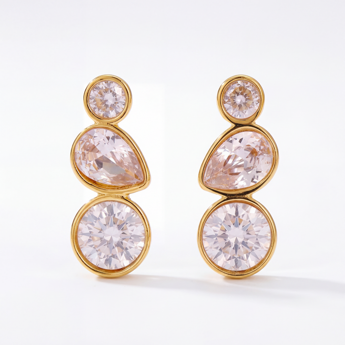 Luna Tear Drop Earrings in gold PVD-plated finish, product shot on white background