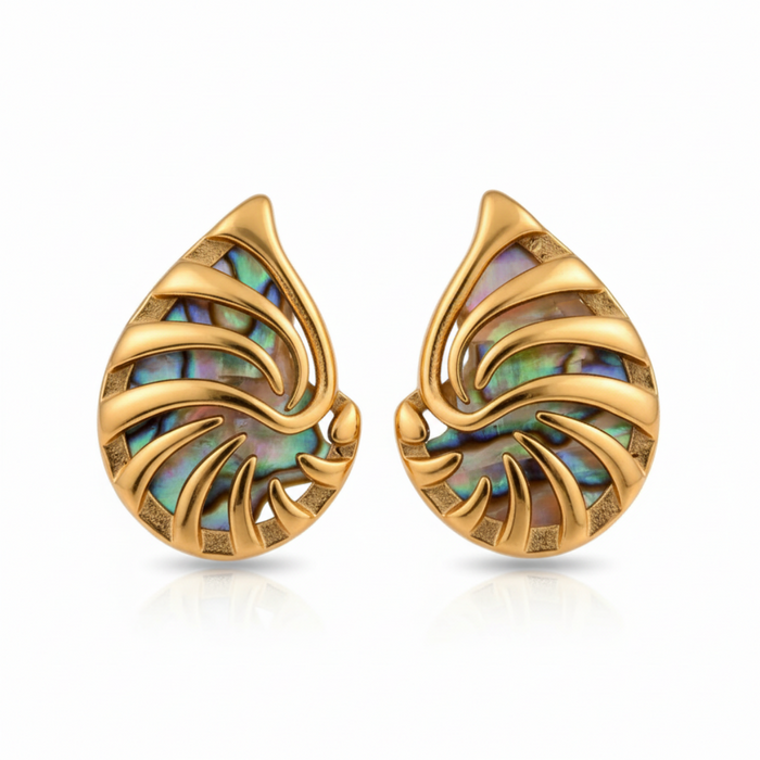 Baoyue Pearl Shell Studs in 18K gold-plated finish, product shot on white background