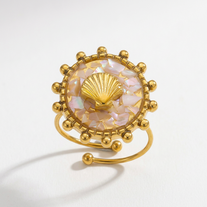 Marishell Open Ring in 18K gold PVD-plated finish, product shot on white background