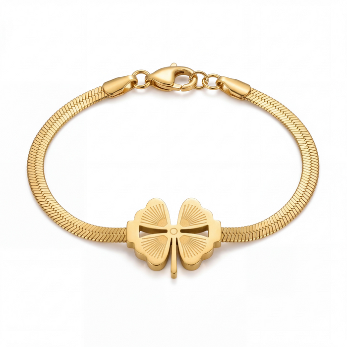Fortuna Snake Clover Bracelet in gold PVD-plated finish, product shot on white background
