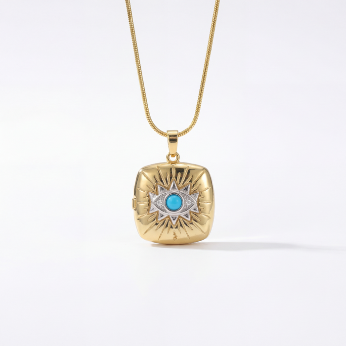 Lia Sunwatch Locket Necklace in 18K gold PVD-plated finish, product shot on white background