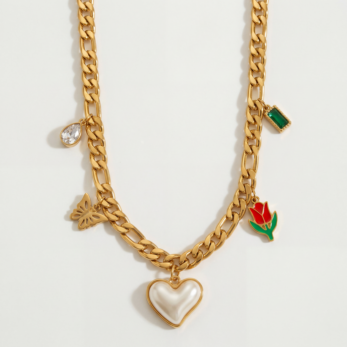 Solstice Charm Cascade Necklace in 18K gold-plated finish, product shot on white background