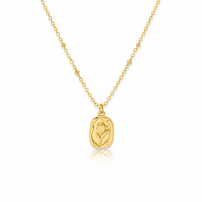 Bloom Wax-Stamp Floral Necklace in gold-plated finish, product shot on white background
