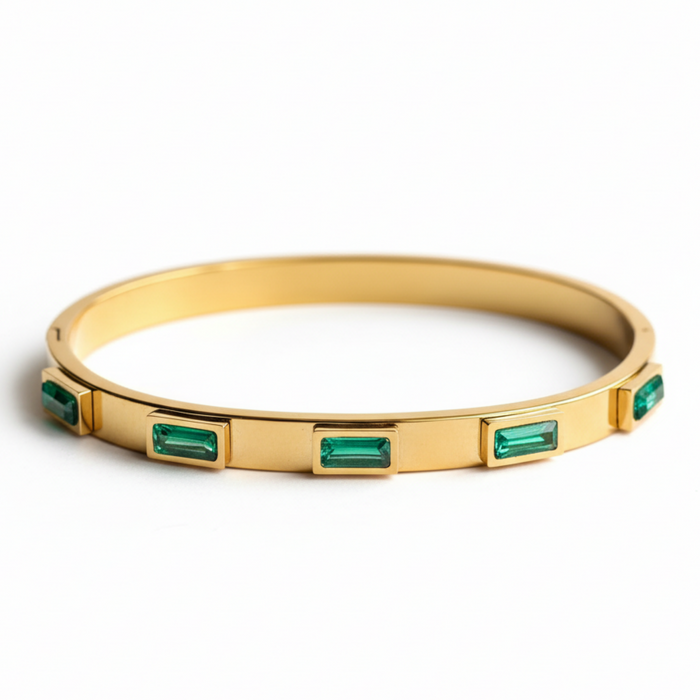 Emerald Edge Geometric Bangle in 18K gold PVD-plated finish, product shot on white background