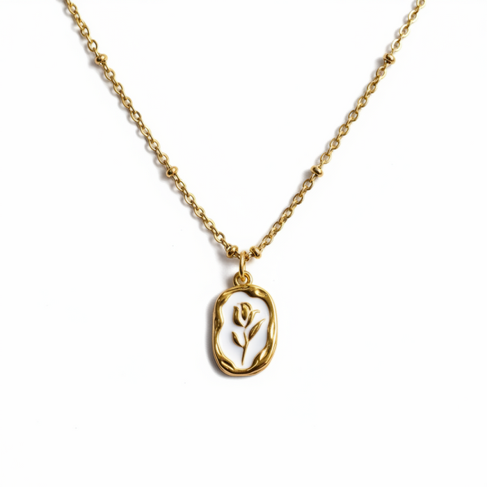 Bloom Medallion Floral Necklace in gold-plated finish, product shot on white background