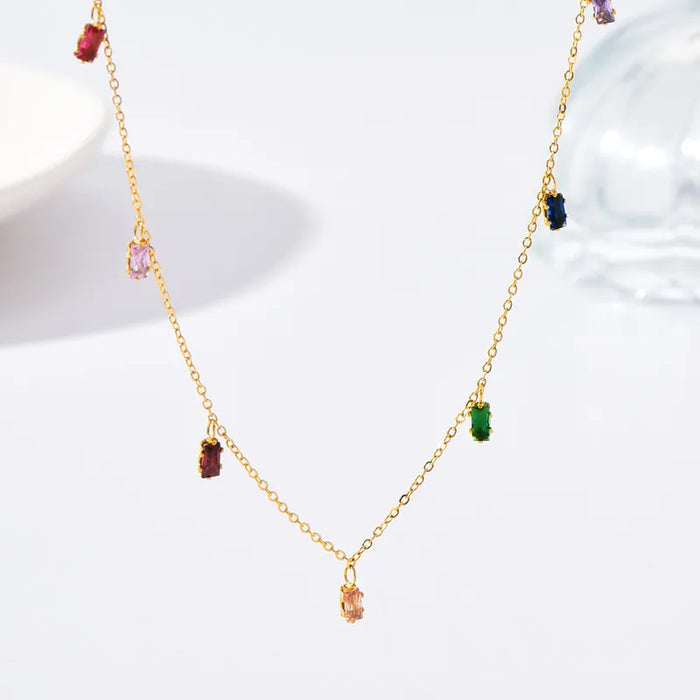 Jewel Confetti Rectangle Necklace in 18K gold-plated finish, product shot on white background