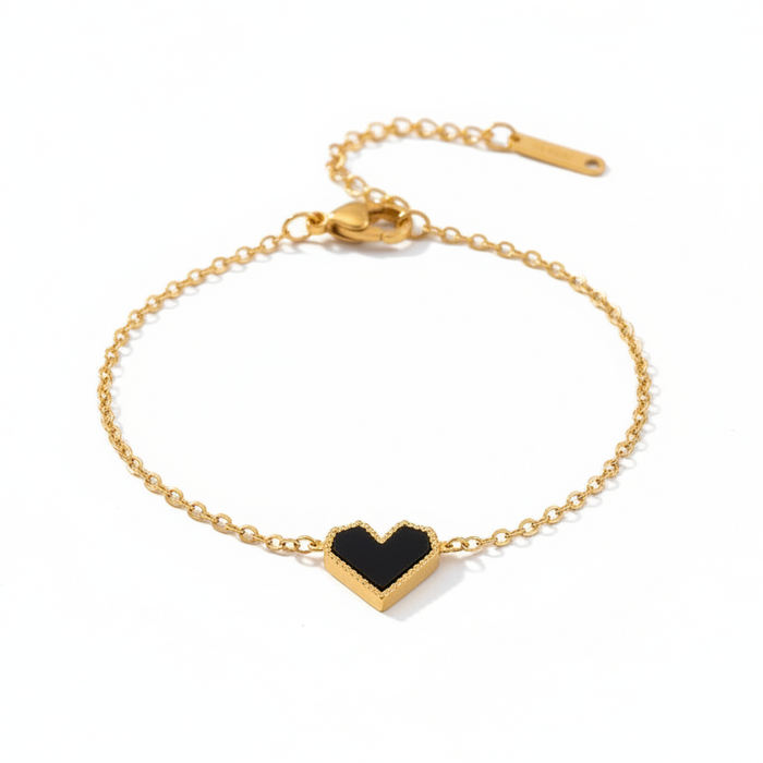 Ebony Heart Enamel Bracelet in gold PVD-plated finish, product shot on white background