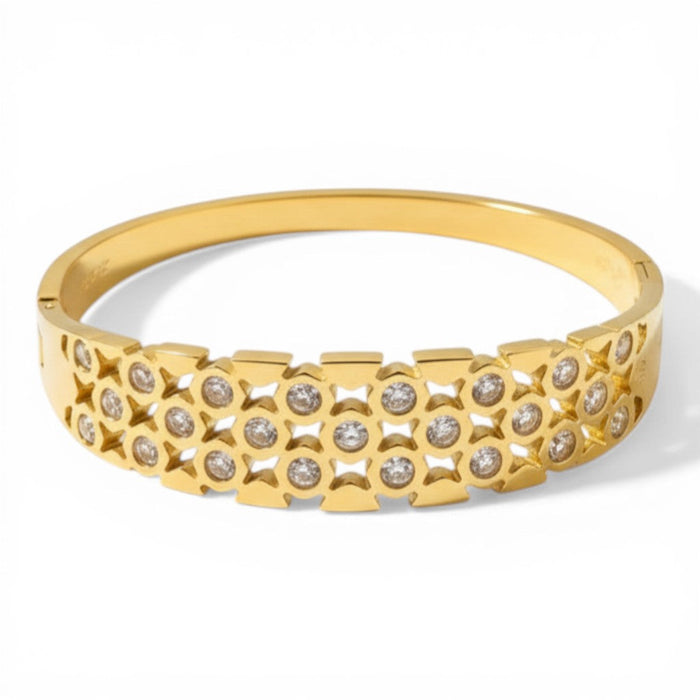 Flora Petite Cluster Bangle in 18K gold PVD-plated finish, product shot on white background