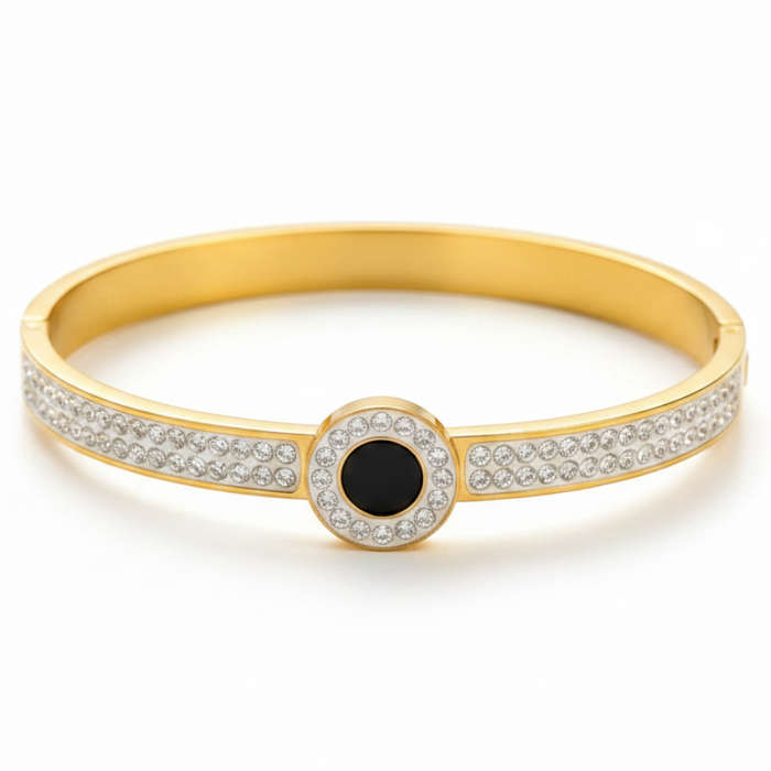Romi Circle Luxe Bangle in 18K gold PVD-plated finish, product shot on white background