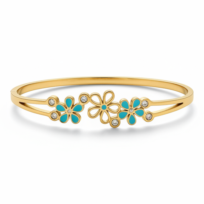 Blossom Sky Enamel Bangle in 18K gold PVD-plated finish, product shot on white background