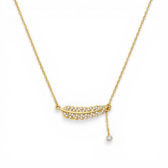 Golden Leaf Glow Necklace in 18K gold-plated finish, product shot on white background