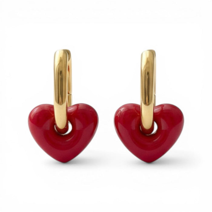 Rhea Rouge Heart Hoops in 18K gold-plated finish, product shot on white background