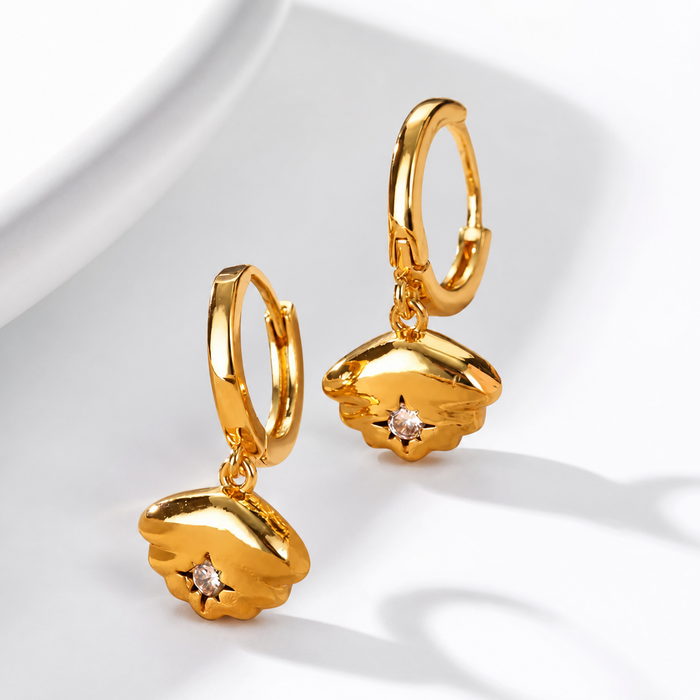 Celeste Zircon Charm Earrings in 18K gold PVD-plated finish, product shot on white background