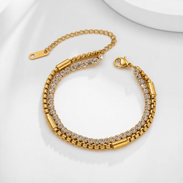 Isabella Rhinestone Bracelet in 18K gold PVD-plated finish, product shot on white background