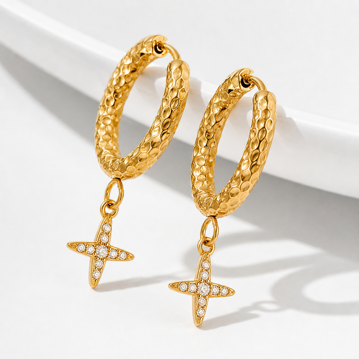 Clara Luxurious Zircon Tassel Earrings in 18K gold PVD-plated finish, product shot on white background