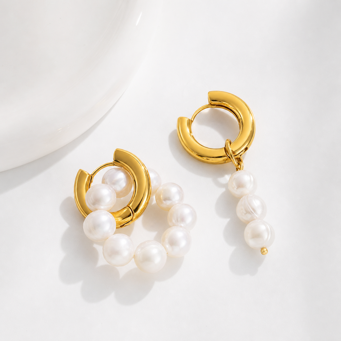 Sophie Mismatched Freshwater Pearl Drop Earrings in gold-tone finish, product shot on white background