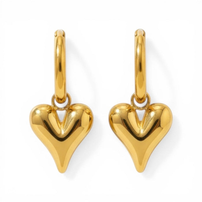 Lena Puff Heart Huggie Earrings in 18K gold PVD-plated finish, product shot on white background