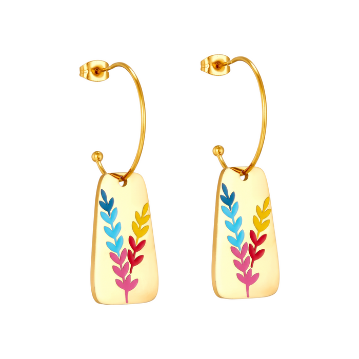 Aurora Color Leaf Earrings in 18K gold-plated finish, product shot on white background