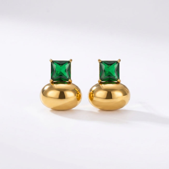 Tara Zircon Drop Earrings in 18K gold PVD-plated finish, product shot on white background