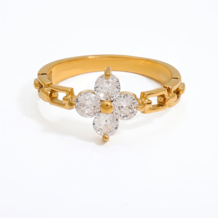 Grace Floral Zircon Ring in 18K gold PVD-plated finish, product shot on white background