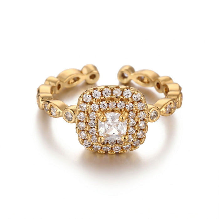 Anvika Zircon Open Ring in 18K gold PVD-plated finish, product shot on white background