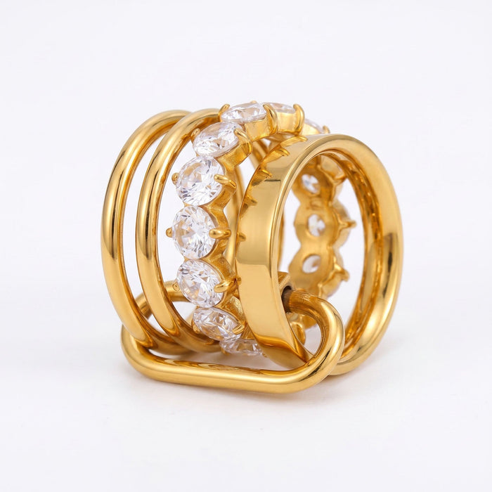 Harper Multi-Layer Zircon Ring in gold PVD-plated finish, product shot on white background