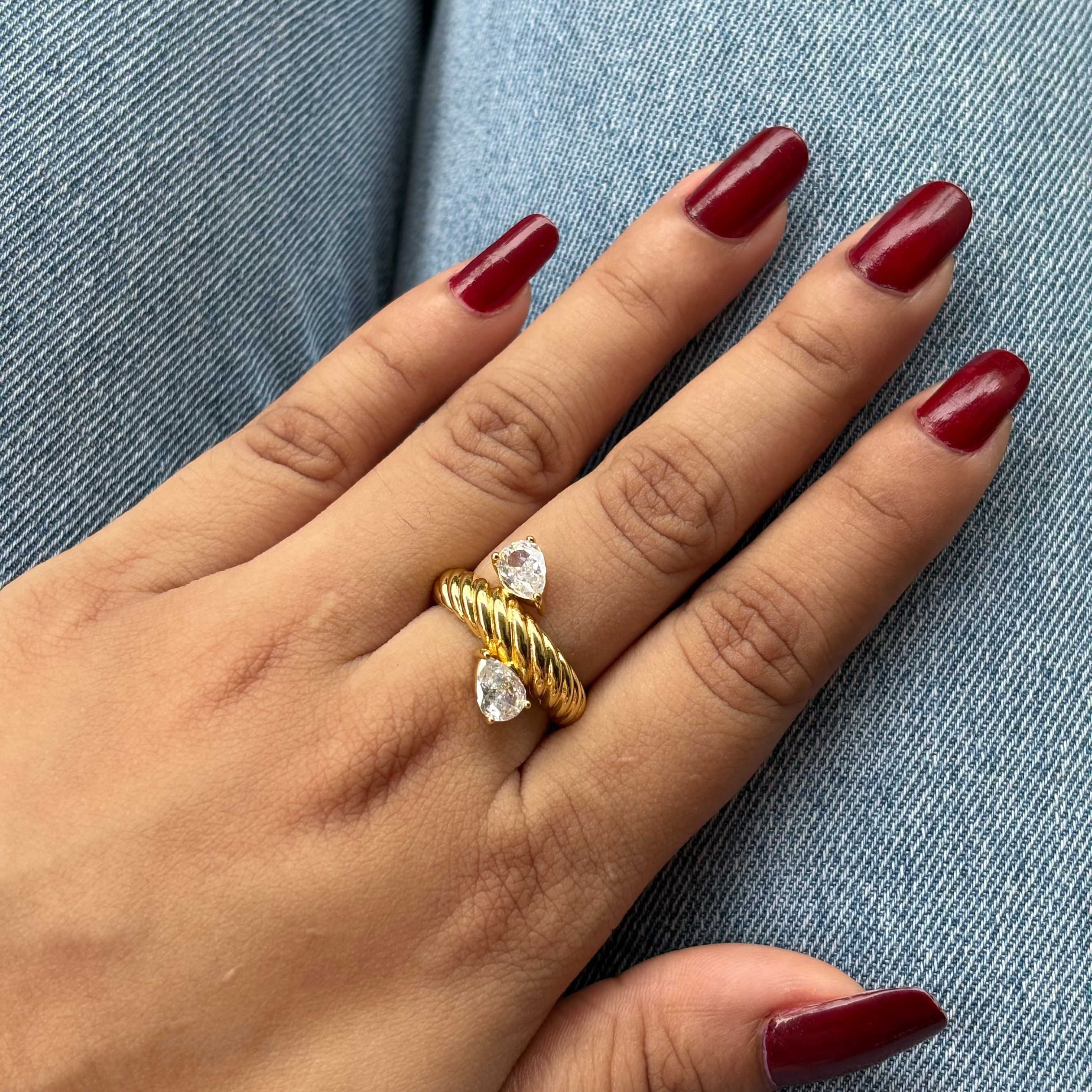 Twisted Gold Ring India | Luna Twisted Open Ring | Pretty Shimmering Things
