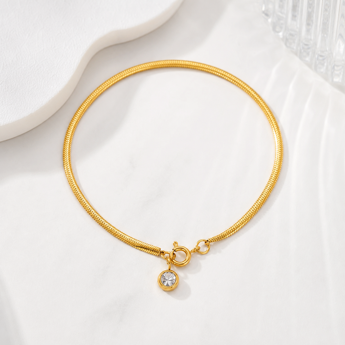 Ariana Snake Chain Bracelet in 18K gold PVD-plated stainless steel, waterproof everyday jewelry