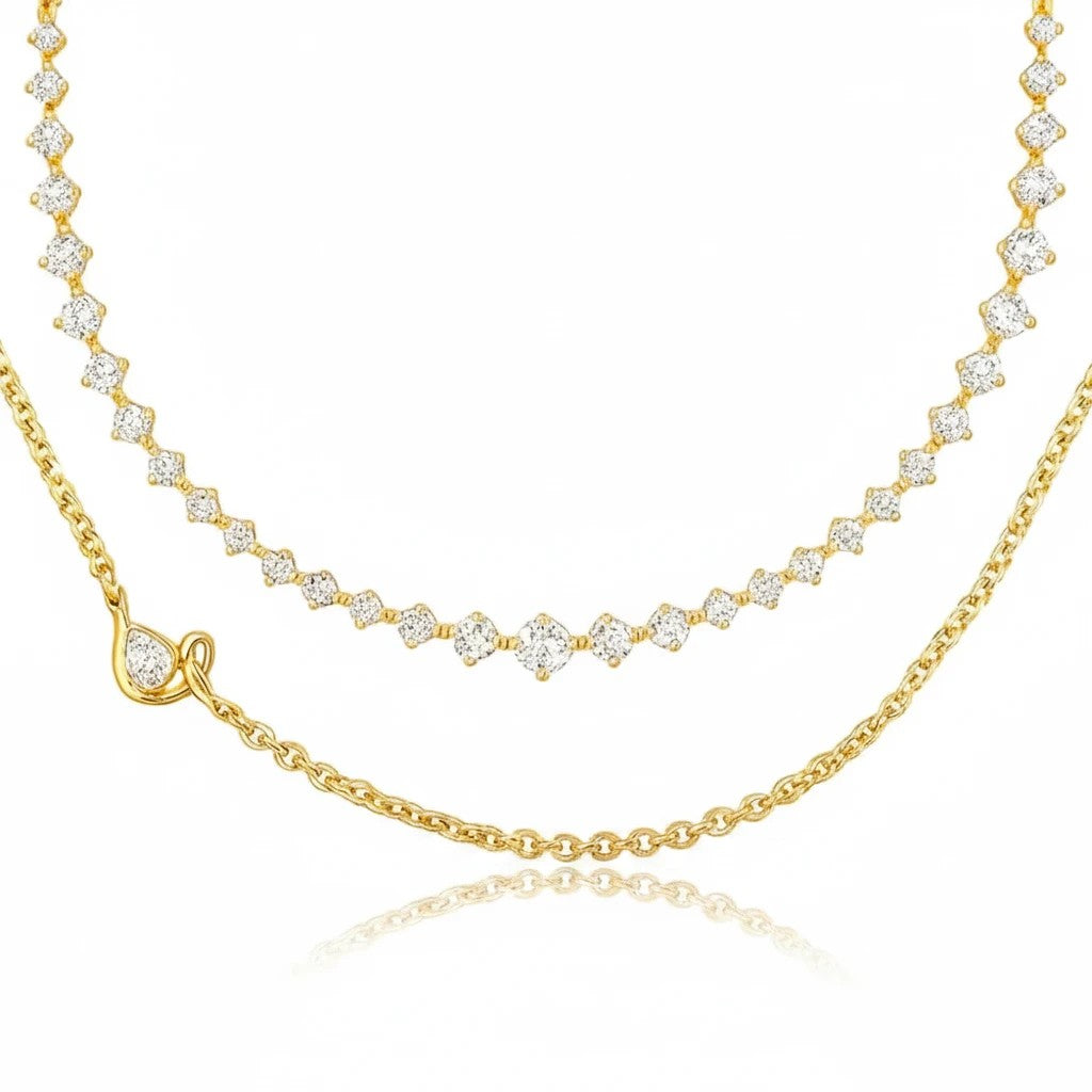 Emery Double-Layer Zircon Necklace in tarnish-resistant 18K gold-plated stainless steel