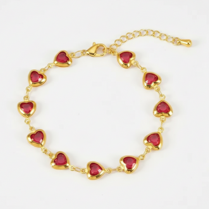 Ruby Princess Heart Bracelet in 18K gold PVD-plated finish, product shot on white background