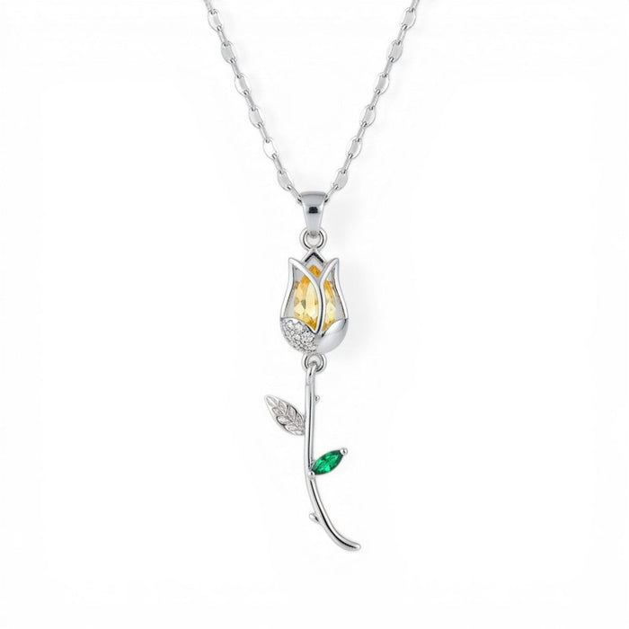 Lila Petal Glow Necklace in silver PVD-plated finish, product shot on white background