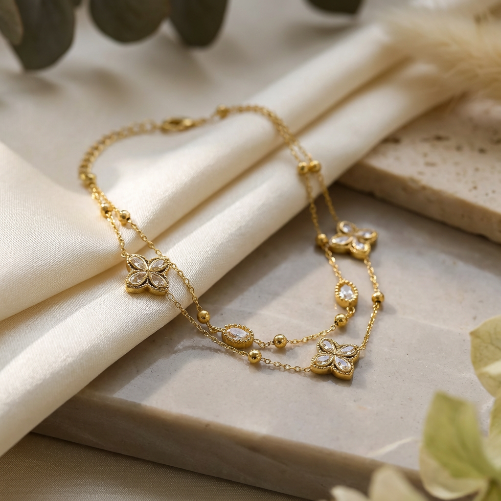 Clover Duo Layer Bracelet, styled flat lay