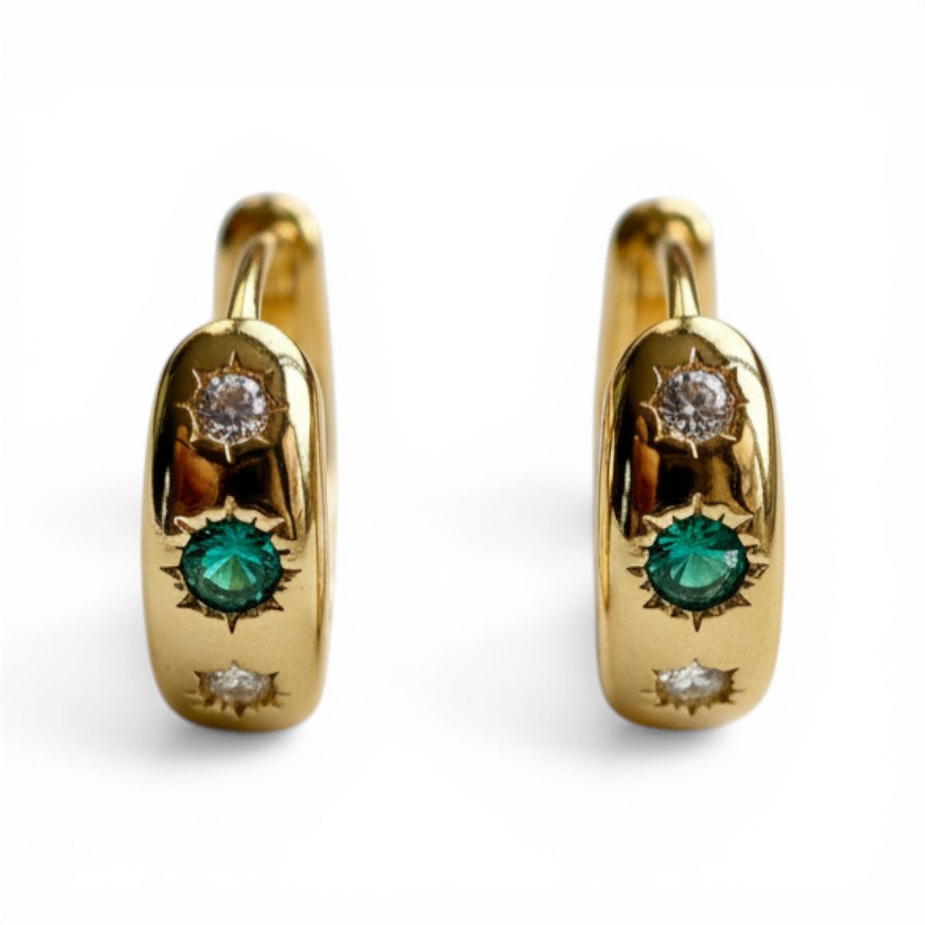 Emerald Halo Mini Hoops