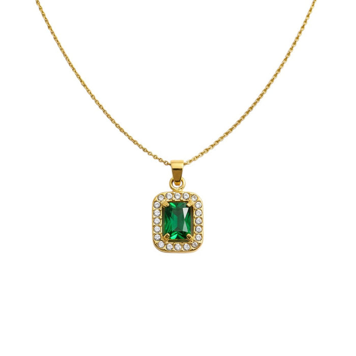 Emerald Halo Solitaire Necklace in gold-plated finish, product shot on white background