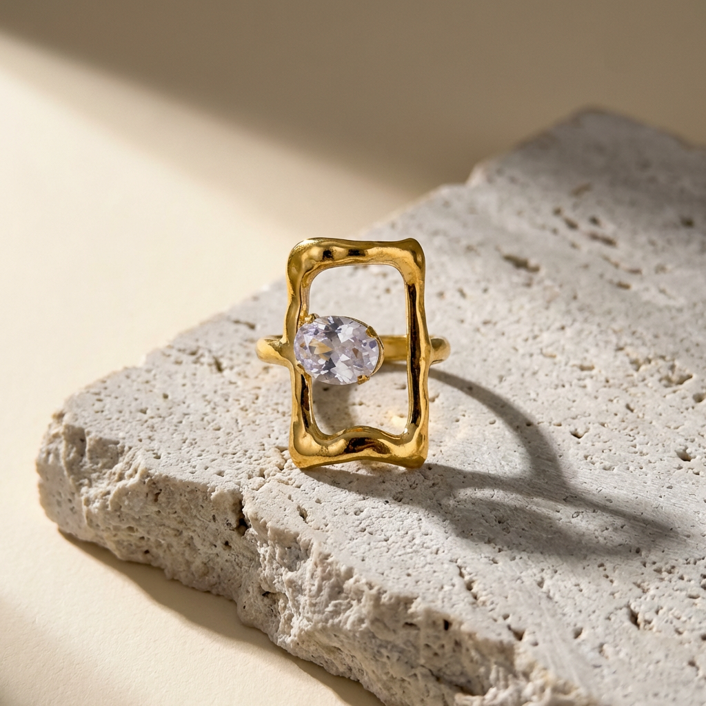 Elena Frame Open Ring, styled flat lay