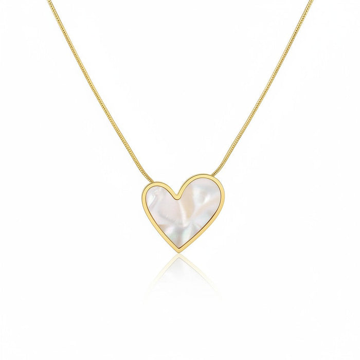 Seraphine Pearl Heart Necklace in 18K gold PVD-plated finish, product shot on white background