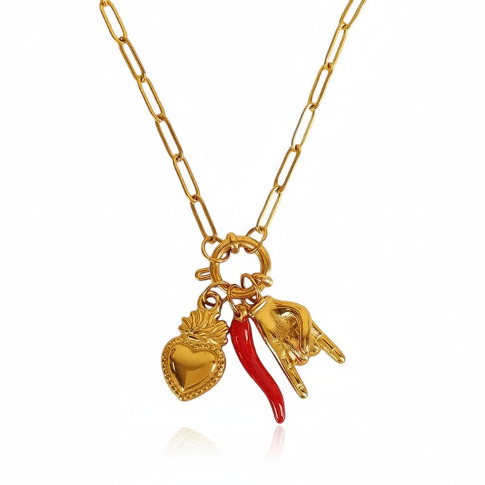 Viva Napoli Charm Necklace in 18K gold-plated finish, product shot on white background