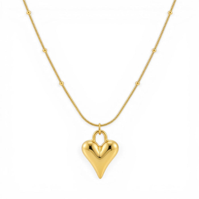 Lena Puff Heart Necklace in 18K gold PVD-plated finish, product shot on white background